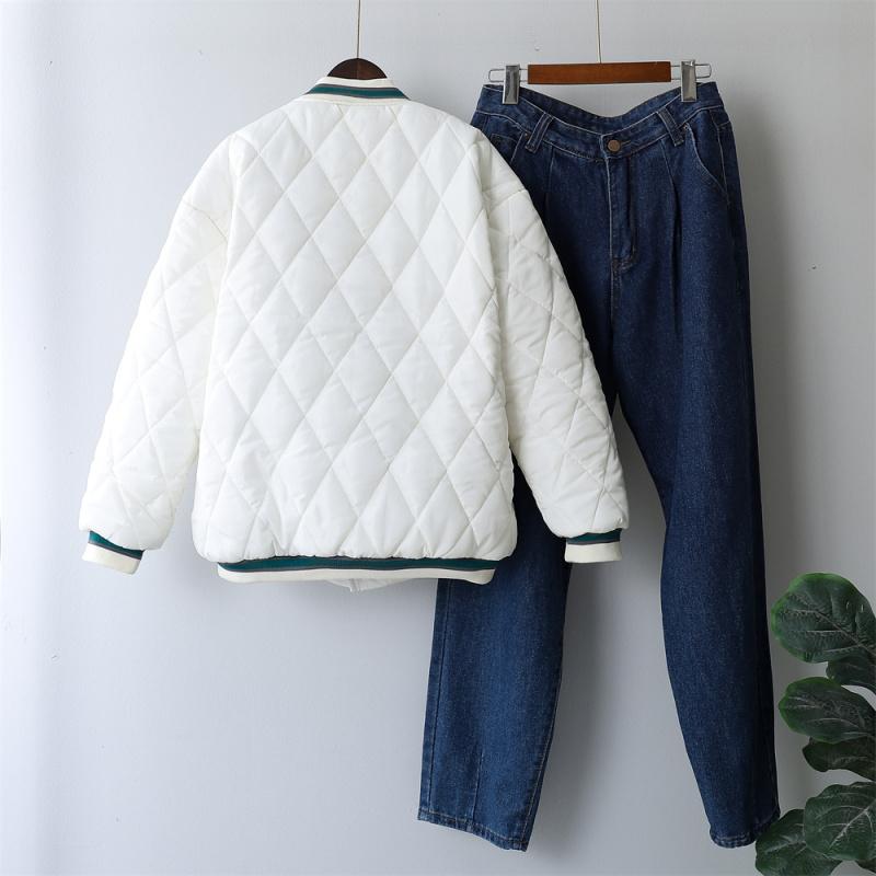 Vintage Quilted Coat Autumn Winter Jacket for Women Oversized Loose Couples Outerwear Letter Warm Argyle Jackets