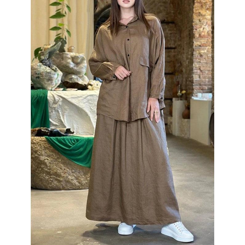 Button Shirts Skirt Two Piece Sets Solid Color Women's Suit Spring Long Sleeve Blouse Top Casual 2-Piece Set Vintage
