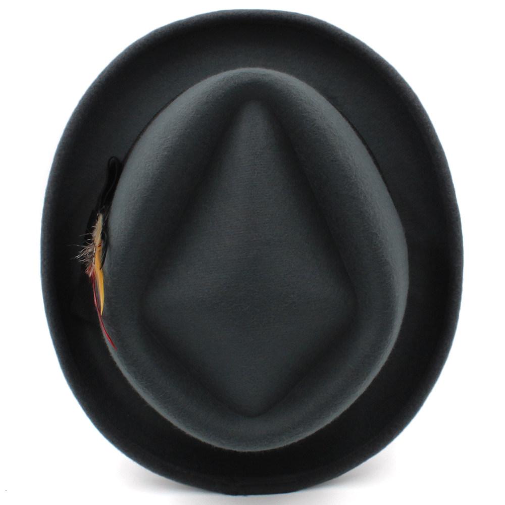 Rhombus Crown Trilby Hats for Men Classic Feather Trilby Fedora Hat Curl Gentleman Fashion Unisex Short Brim Autumn Winter Hat