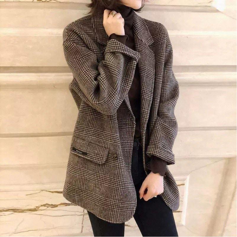 2022 Autumn/Winter Women's Petite Plaid Double-Sided Cashmere Coat: Thin, Casual British Style Overcoat