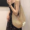 Solid Color Knitting Shoulder Bag Flower Large Capacity Bohemian Crochet Tote Bag Versatile Hollow Out Casual Woven Handbag