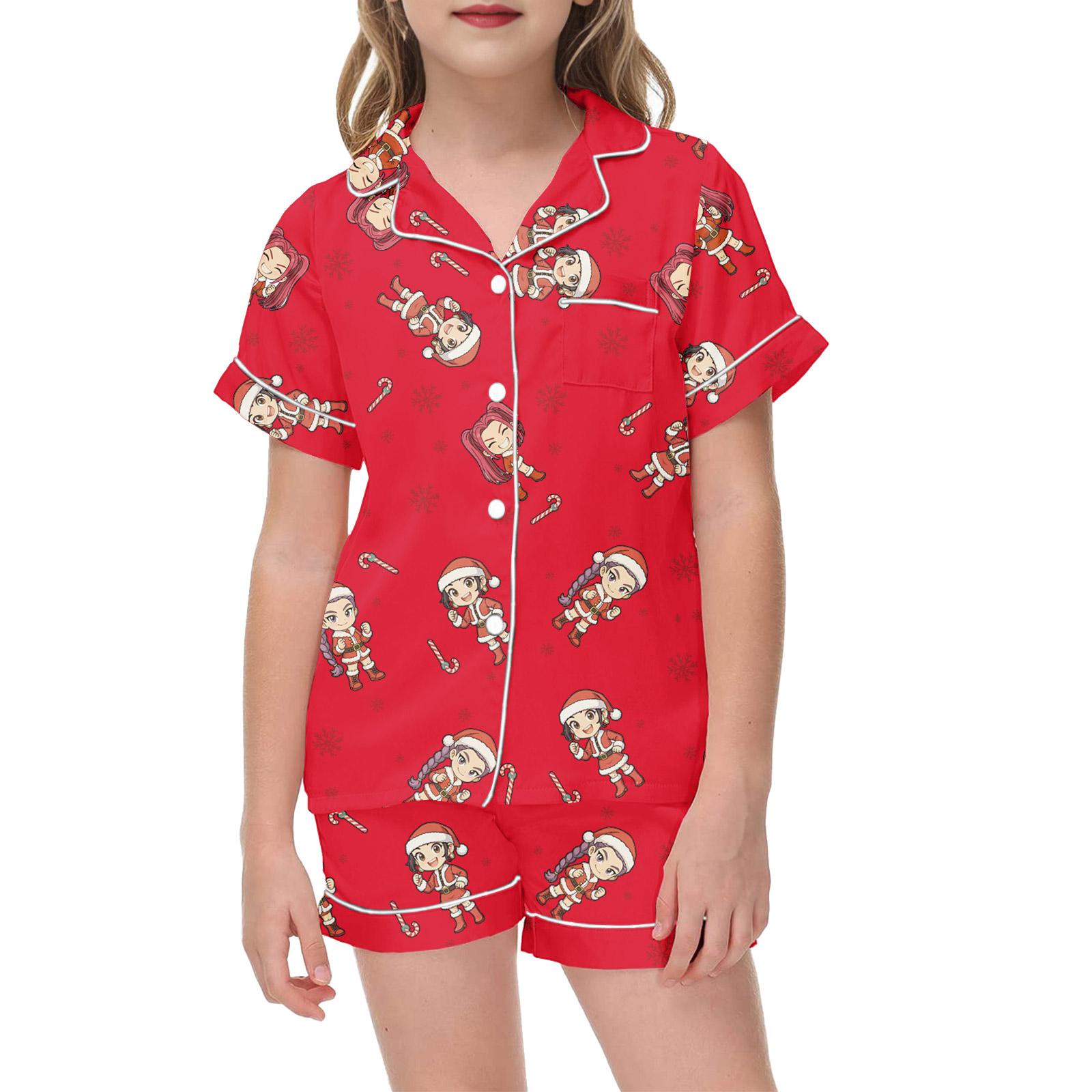 

Kids Printed Pajama Set - Short Sleeve & Shorts Sleepwear 160 червоний