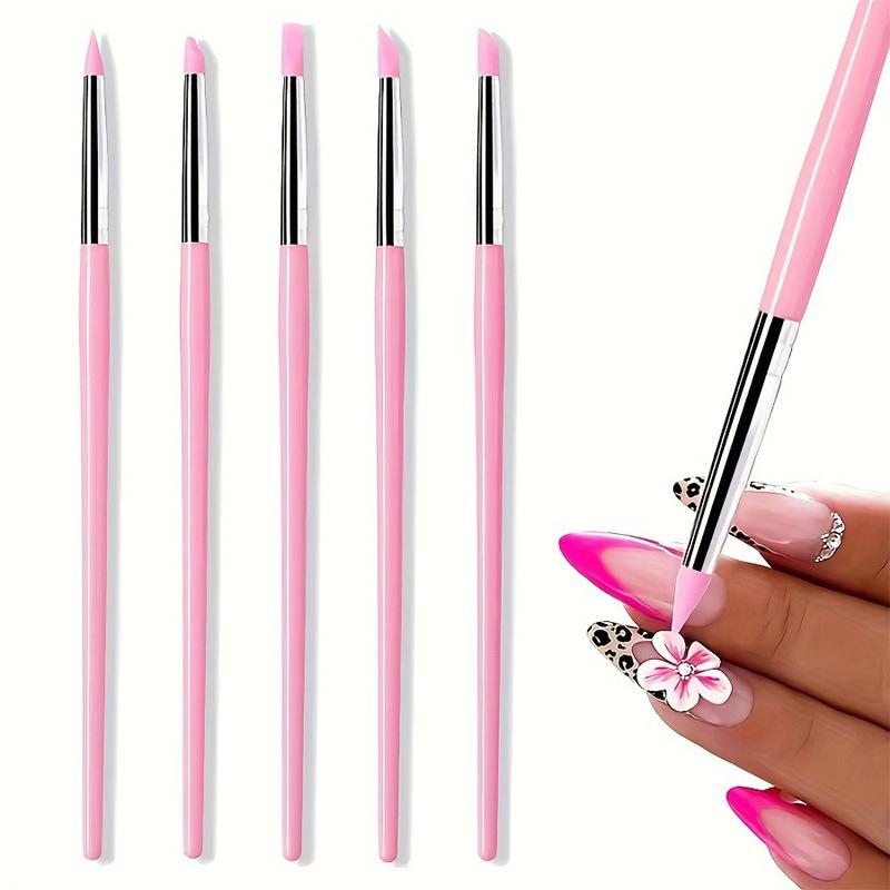 5Pcs/set Silicone Nail Brush UV Gel Polish Tip 3D Image DIY Dotting Polish Brushes Pen Professional DIY Manicure Tools