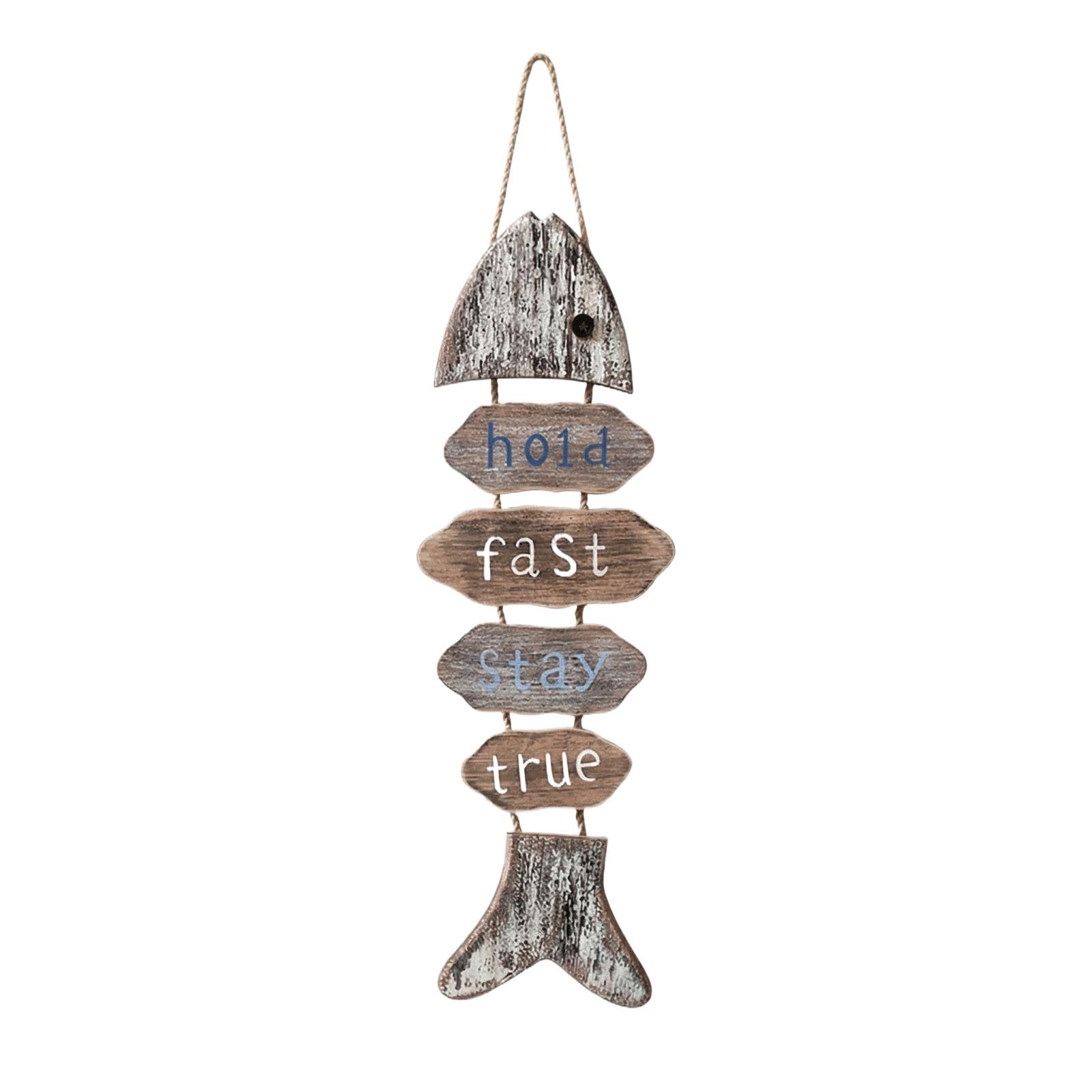 Wooden Fish-shaped Welcome Sign, Nautical-themed Wall Decoration, Vintage Fish-shaped Hanging Ornament, Beach-themed Decoration.