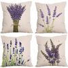 Plant and Flower Linen Pillowcase Purple Lavender Printed Pillow Cushion Cover Home Sofa