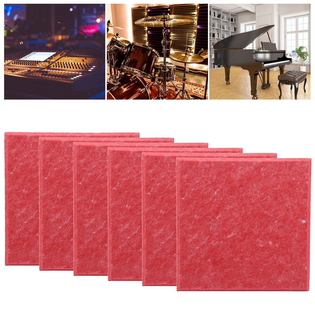 6 szt. Płyta Dźwiękochłonna Akustyczna Poliestrowa Włókna Dźwiękoszczelne Ognioodporne Panele Wyciszające(Czerwony )