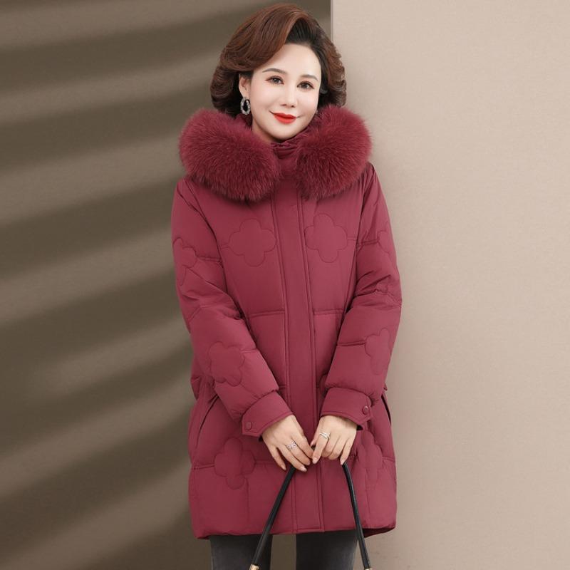 New down jacket mother women's clothing medium and old winter medium and long thickened fox fur collar white duck down jacket