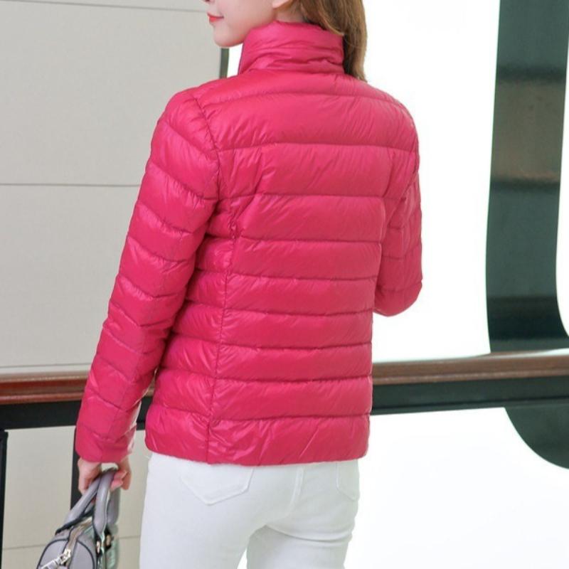 Women's Minimalist Solid-Color Down Jacket with Stand Collar Lightweight Style Plus Size Available