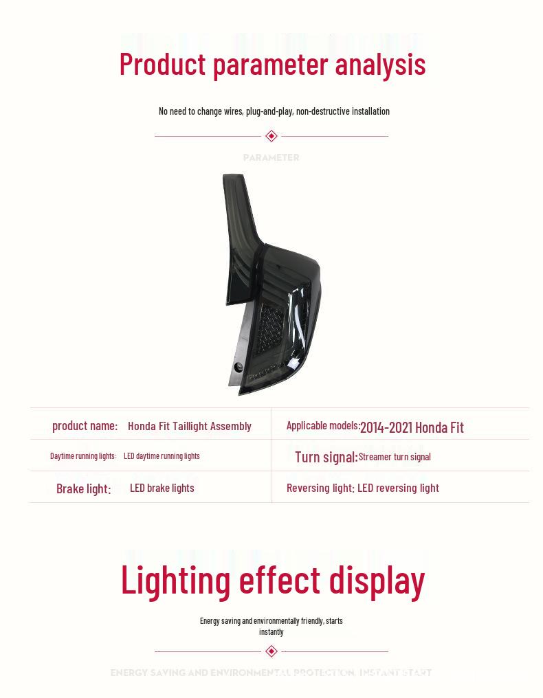 Honda Fit 2014-2020 GK5 LED Taillight Assembly with Sequential Turn Signal and Daytime Running Light.