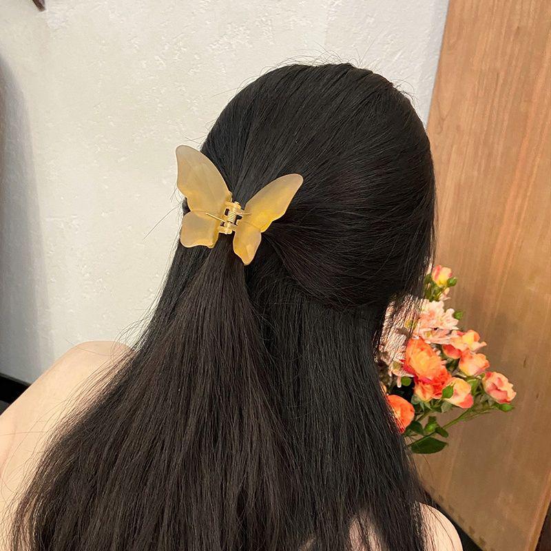 Fairy Transparent Butterfly Hair Clip: Frosted Shark Claw for Half-Tied Summer Styles
