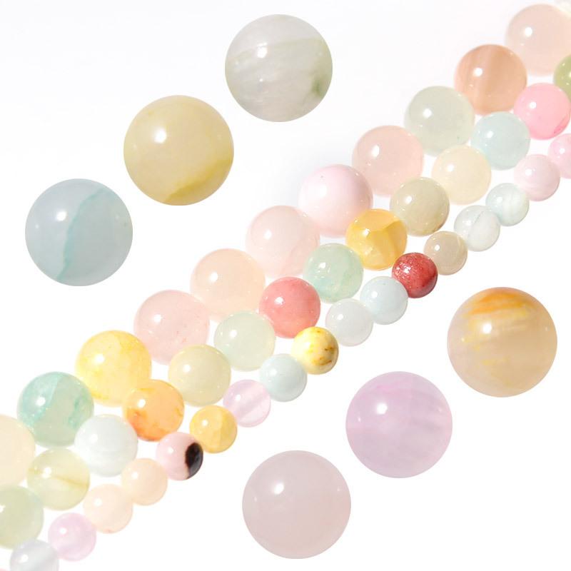 Bunte Jaden Natursteinperlen 15" Strang Glatte Lose Zwischenperlen 4/6/8/10/12mm für Schmuckherstellung DIY Armbänder Zubehör