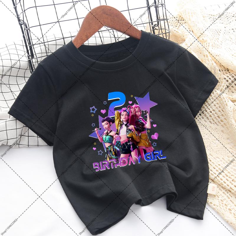 Kpop Demon Hunters Children T-shirts Birthday Party Tee Cotton Short Sleeves Anime Graphic Print T-shirt Boys Girls Fashion Tops