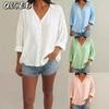 Moda feminina casual cor sólida estampa manga comprida blusas e camisas com decote em V