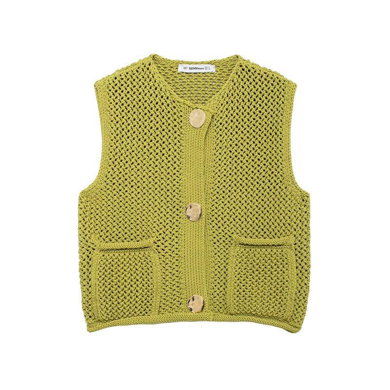 Womens Crochet Knit Vest 2026 Fall Winter Sleeveless Openwork Cardigan Streetwear Casual Outfit