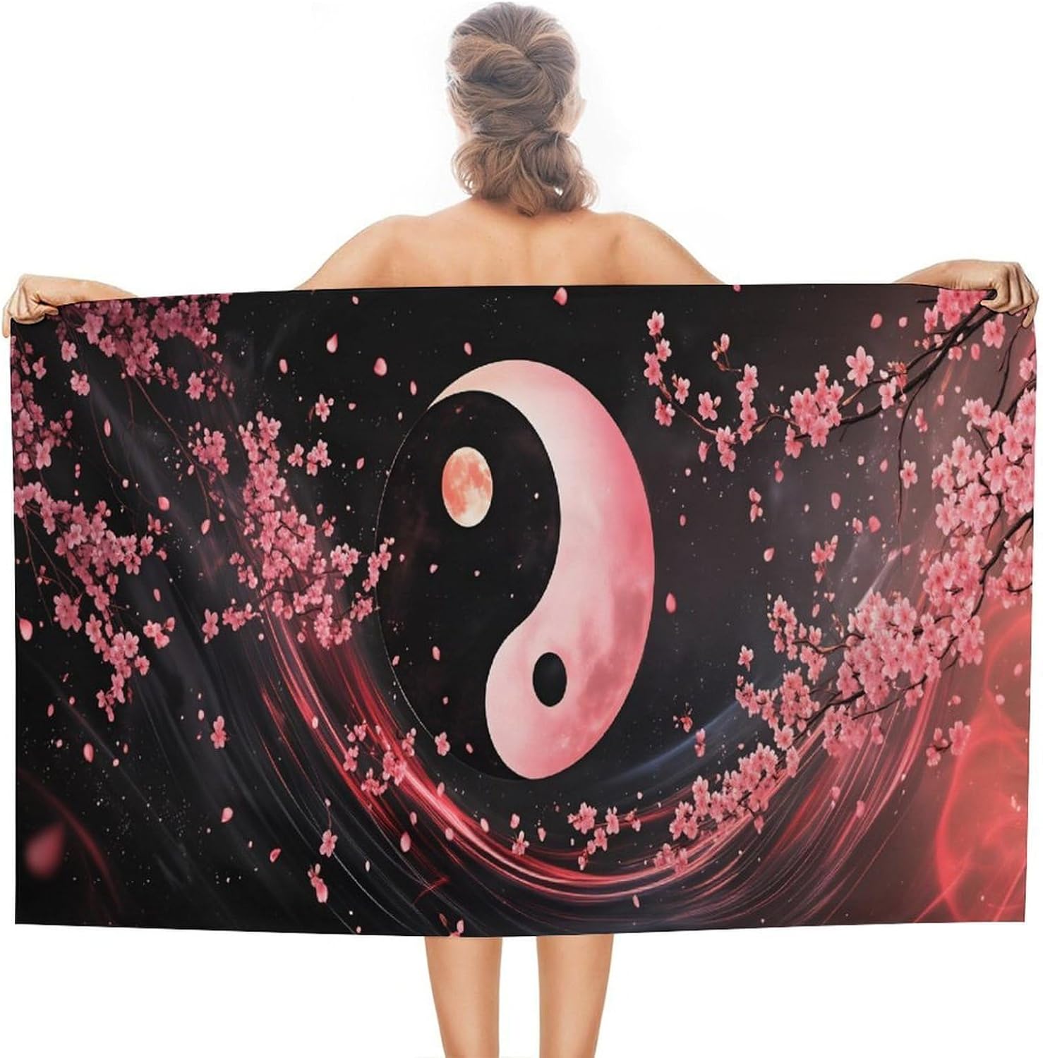 Shanika Chen Yin Yang Plum Blossom Oversize Beach Towel Absorbent Quick Dry Blanket Sand Free Accessory For Pool Travel Yoga Picnic Sport