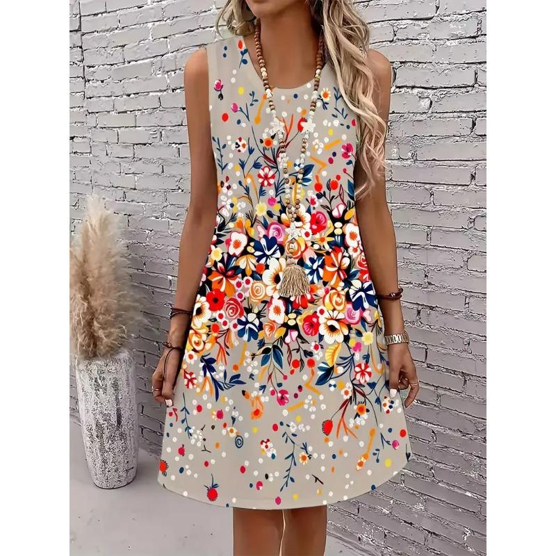Printed sleeveless sundress without pockets