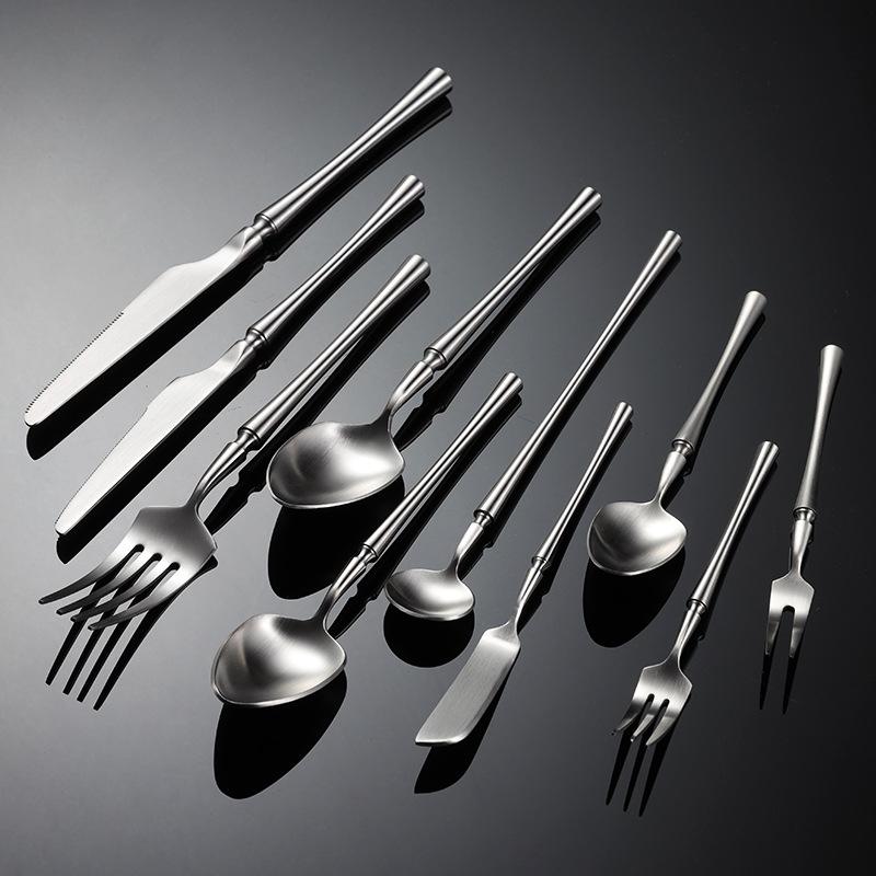 Slim Waist Handle Stainless Steel Cutlery Sets Western Tableware Knife Fork Spoon Tea Kitchen Accessories Hotel Table Service