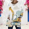 Women Plus Size Round Neck Long Sleeve Cartoon Excavator Printed Loose Longline T Shirt With Pockets