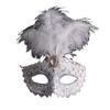 White Feather Holiday Masquerade Princess Eye Mask for Women - Adult Party Half Face Mask