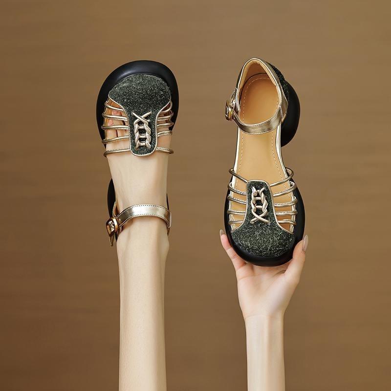 Genuine Leather Woman High Heel Sandals Summer Designer Classic Casual Shoes Street Senior Sexy Ladies Hollow Sandalias De Mujer