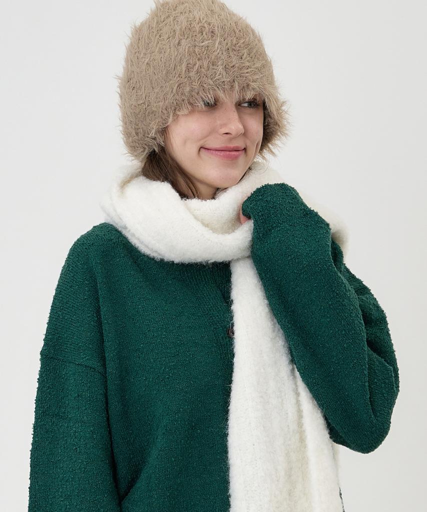THE-ABON Snow Fur Beanie White