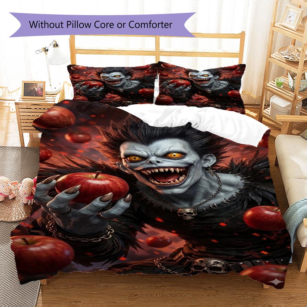 Ryuk Death Note Pattern Bedding Set Quilt Cover Pillowcase Home Decor Gift (1 * duvet cover + 2 * pillowcase, without core)