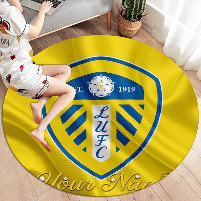 Leeds United Custom Name Round Area Rug,Carpet Rug for Living Room Bedroom Sofa Playroom Decor,Non-slip Floor Mat