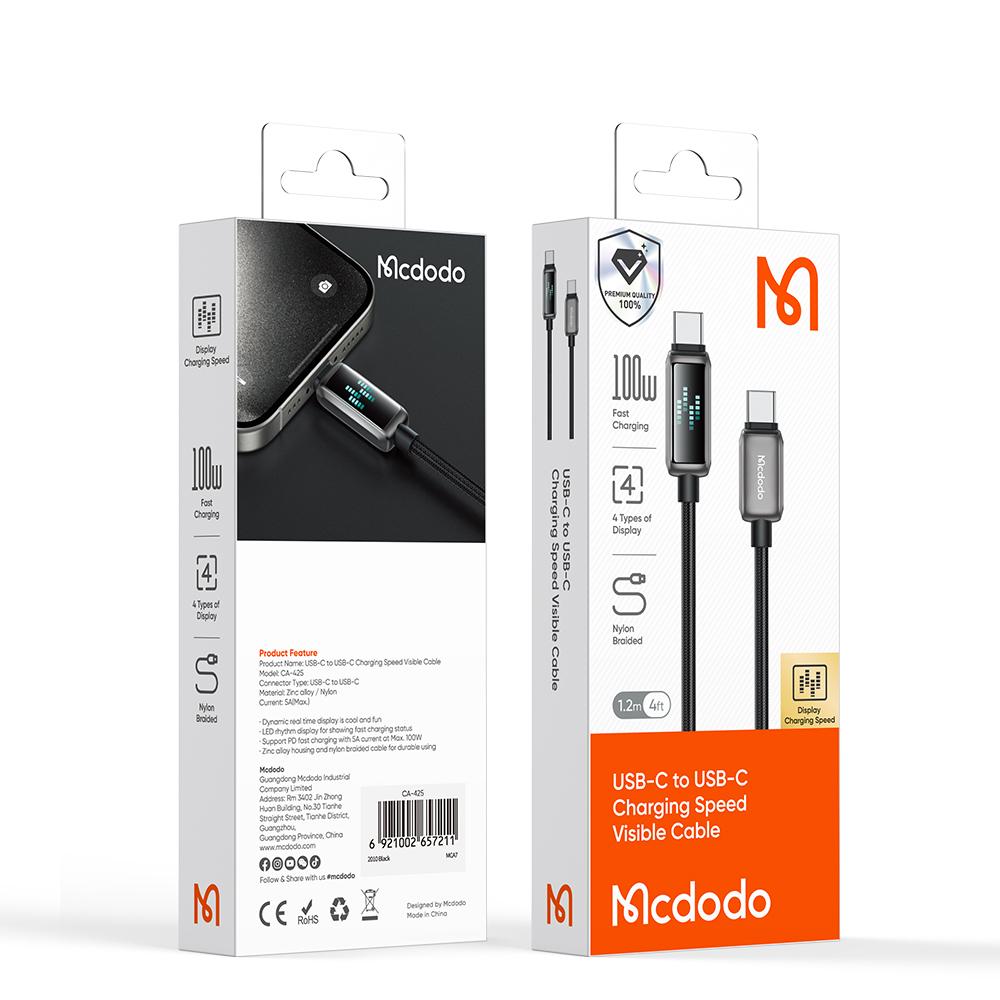 MCDODO CA-4250 1.2m Type-C to Type-C Cable 100W Fast Charging Nylon Braided Data Cable