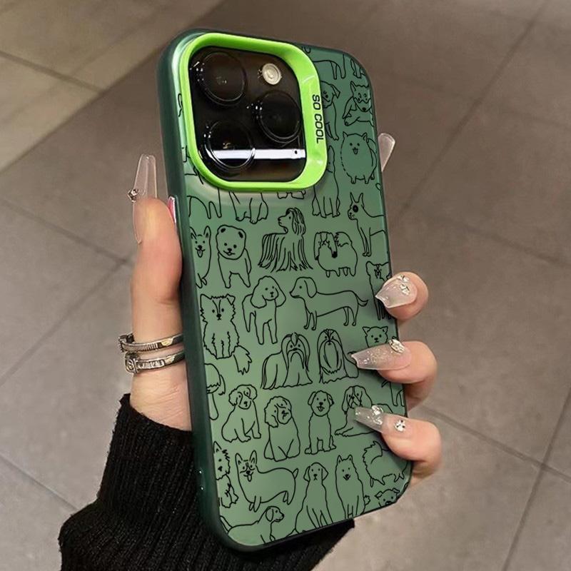 Funny Graffiti Dogs Phone Case For iPhone 15 16 Pro Max 14 13 12 11 X XS XR 7 8 Plus SE 2 3 Electroplate Silver IMD Cute Cover