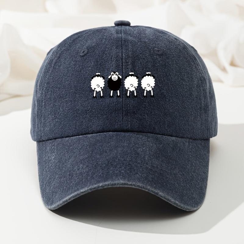 Cartoon Sheep Print Baseball Cap Retro Washed Casual Hat Adjustable High Quality Dad Truck Fishing Hat for Men and Women темно-синий