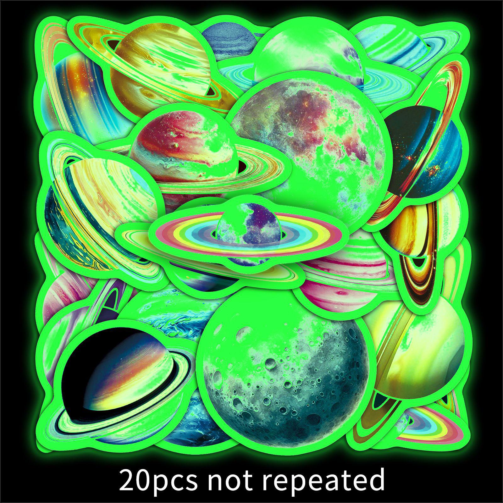 20 Glow-in-the-Dark Planet Stickers: Fun, Trendy, Outer Space Cartoons for Fridges or Luggage