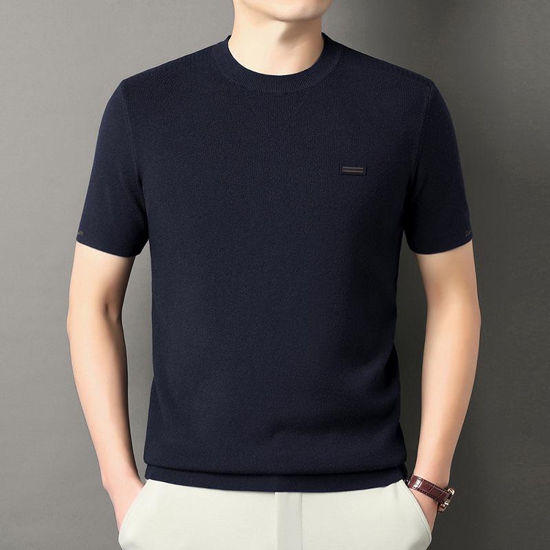 Men’s Autumn Winter Round Neck Short Sleeve Wool Base Layer - Skin-Friendly & Warm