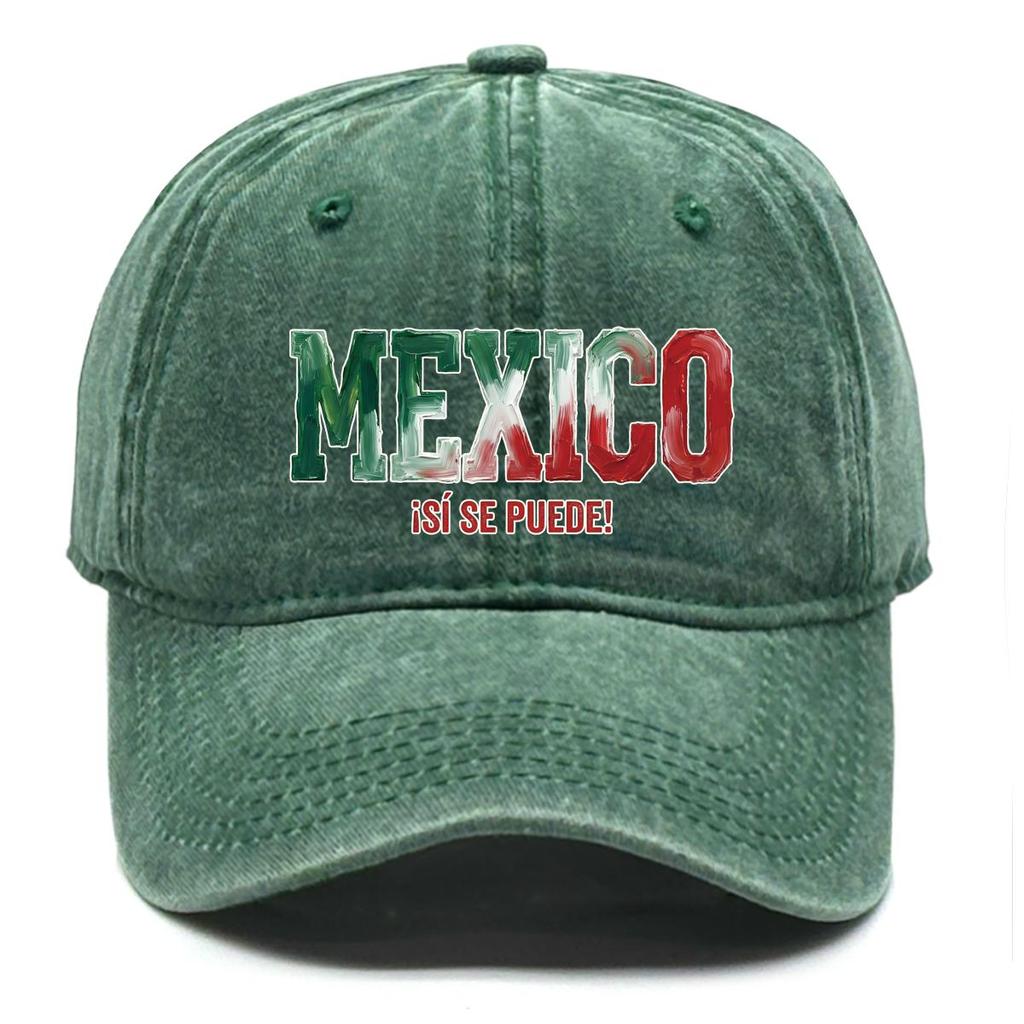 "MEXICO" "SI SE PUEDE" Flag Printed Snapback Baseball Cap , Adjustable Baseball Hat Lightweight Inelastic Fashion Unisex Dad Hat