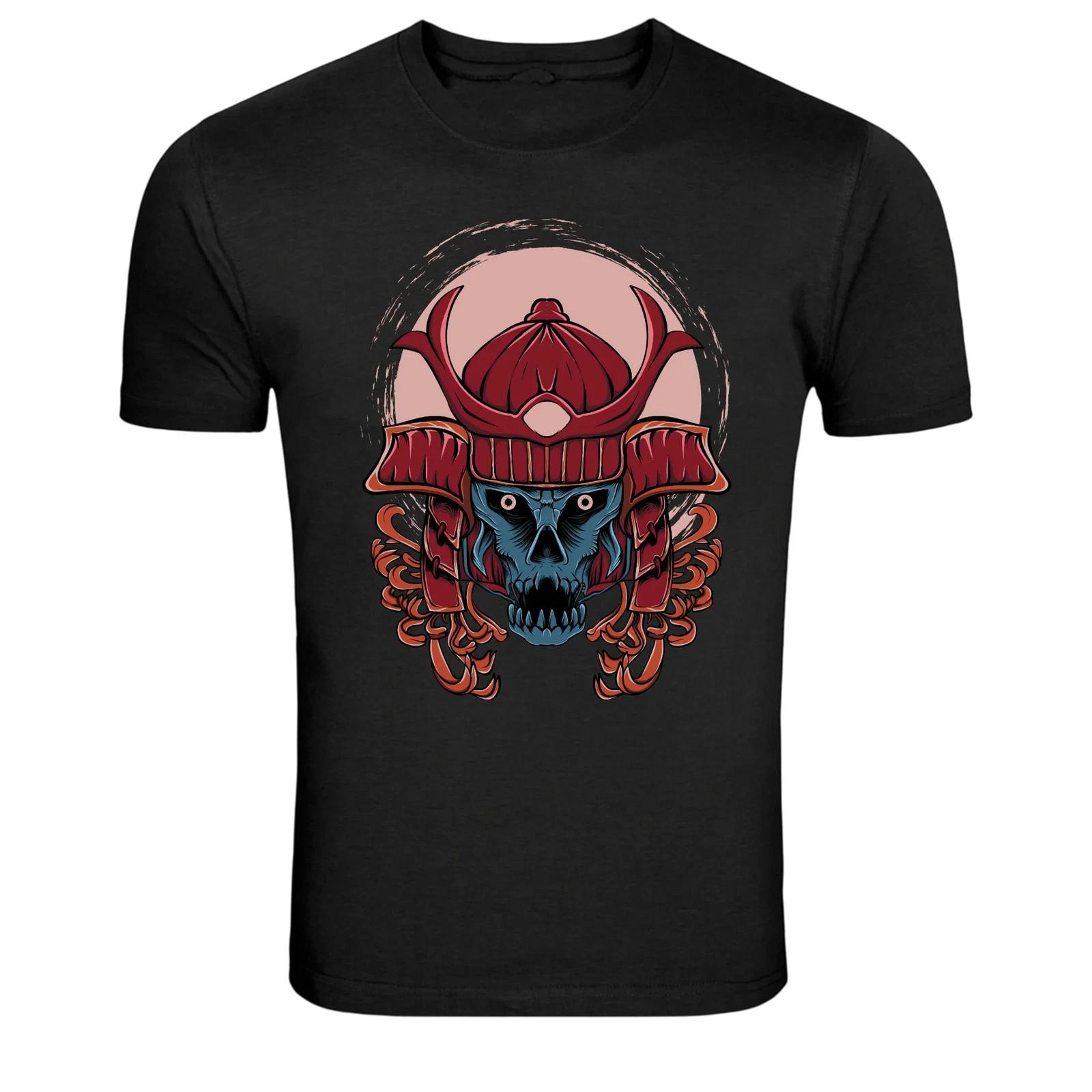 Samurai Skull Warrior Helmet Graphic T-Shirt M