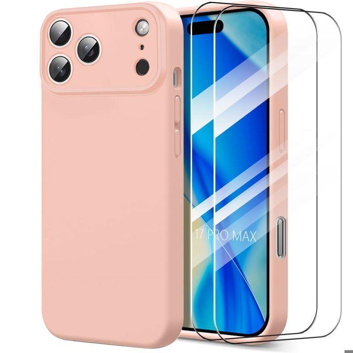 Protective Case - BOOLING - for iPhone 17 Pro Max - Soft Slim Pink Silicone - 2 Tempered Glasses