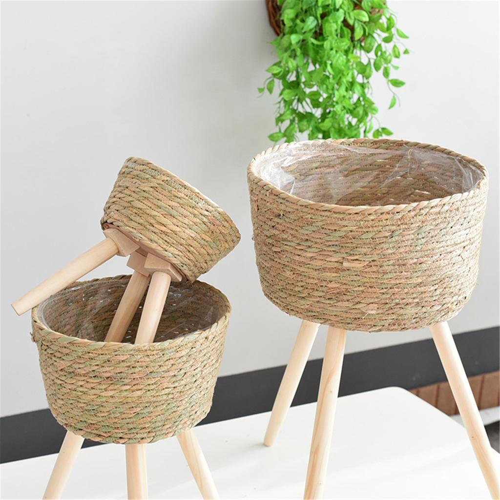 Lightweight Durable Woven Floor Vase Pots Holder Display Flower Basket Rack for Balconies Office Living Room Decoration