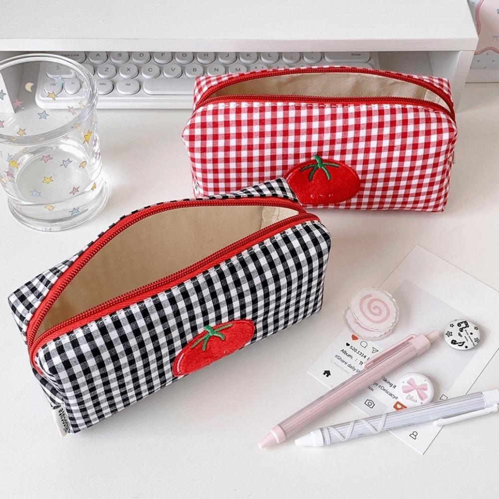 Cloth Checkered Fruit Plaid Stationery Bag Tomato Pen Bag Pencil Pouch Girl Kids Children