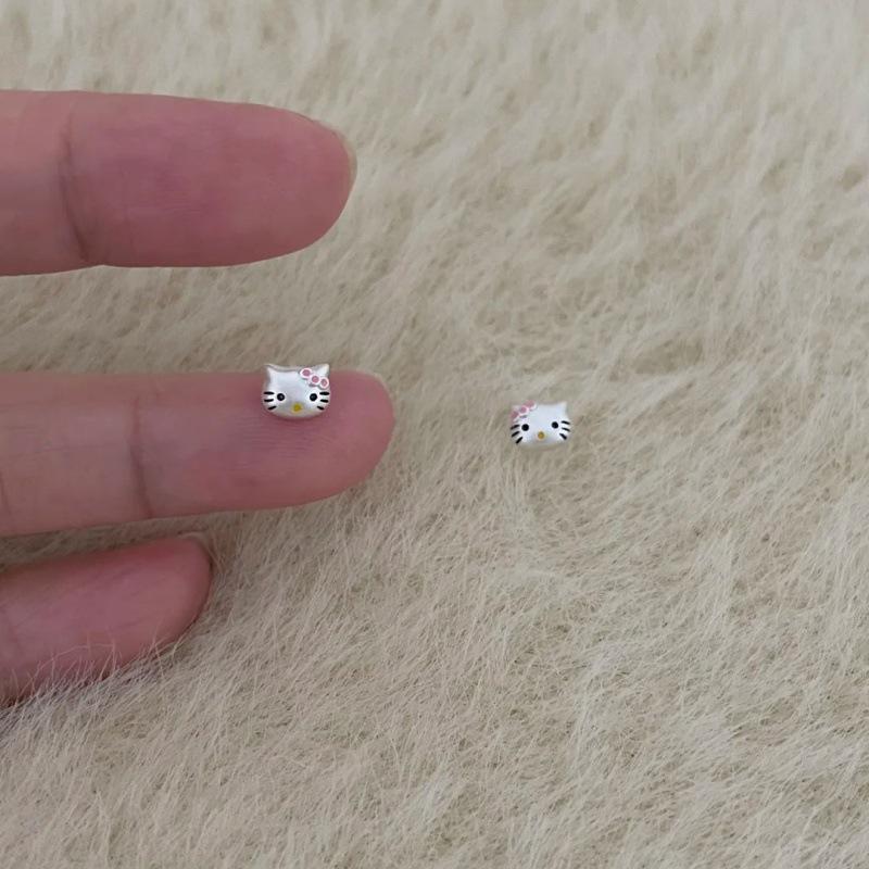Xiaohongshu Trendy Cute Cartoon Cat Ear Studs - Creative Sweet KT Cat Bone Design for Women