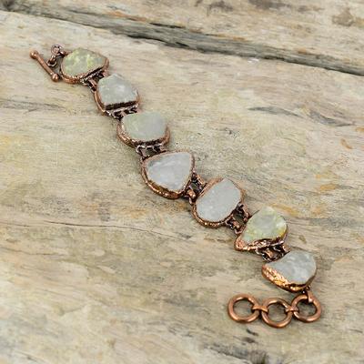 Rainbow Moonstone Rough Bracelet Electroformed Copper Bracelet Adjustable Chain Bracelet Handmade Natural Gemstone Bracelet Gift For Mother
