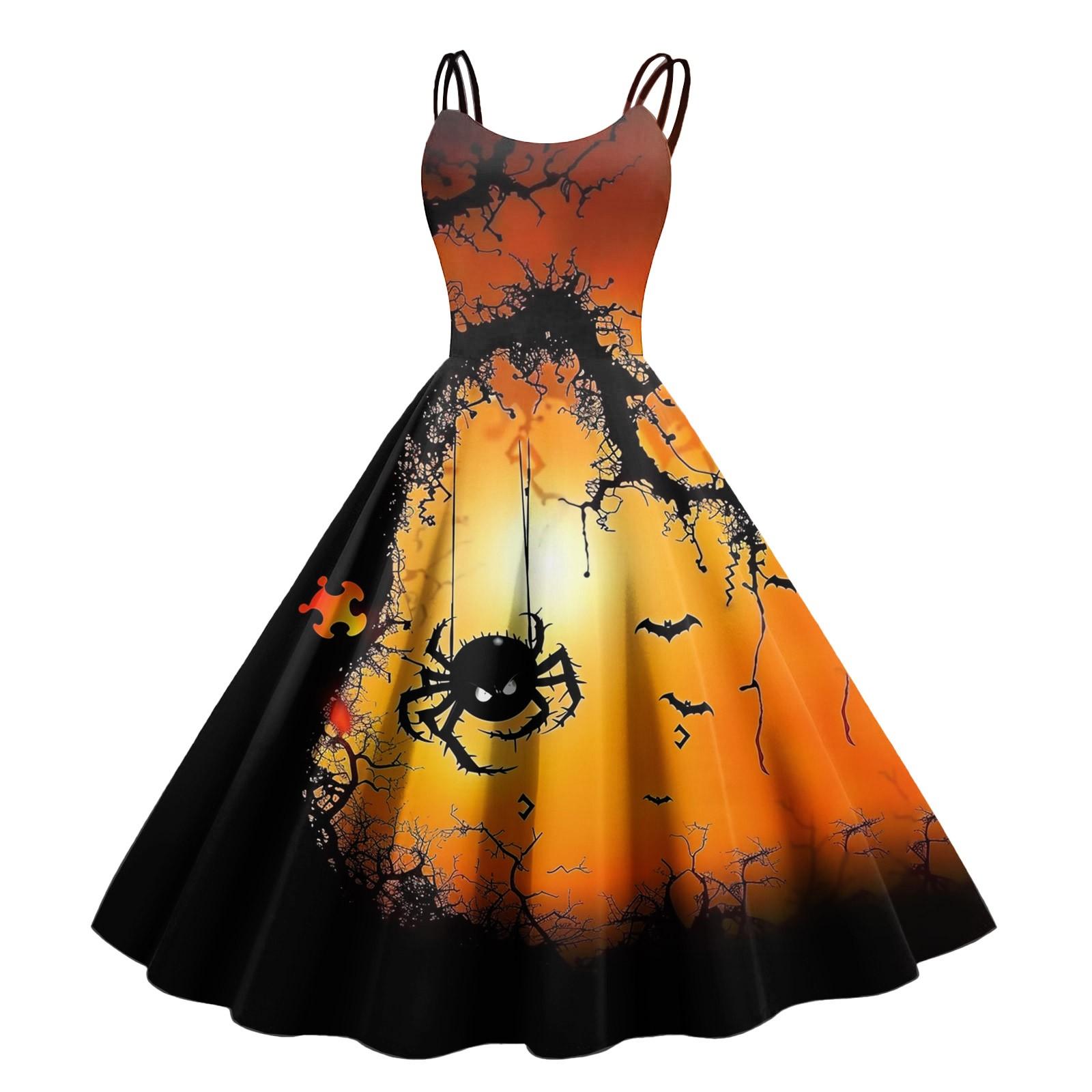 

Women s Fashion Halloween Print Sexy Off Shoulder Vintage Dress M