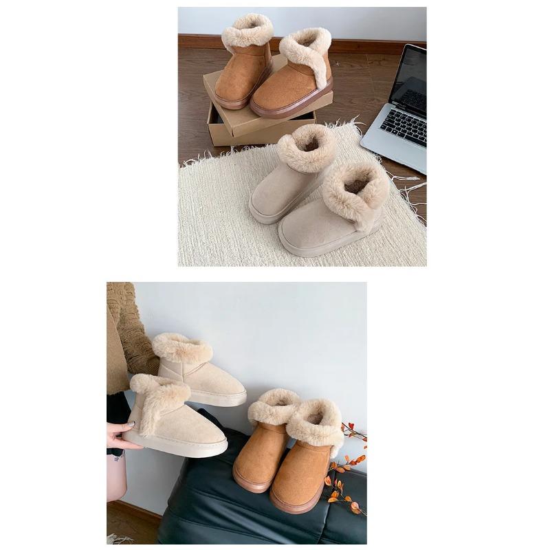 Νέα Χειμερινά Παπούτσια Μήκους Μέσης Γάμπας με Χοντρή Σόλα, Ζεστά, Ανθεκτικά στη Φθορά, Άνετα και Μοντέρνα Γυναικεία Μποτάκια, Μποτάκια Χιονιού από Βελούδο με Επίπεδη Σόλα