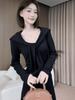 Pure Desire Gentle Temperament Splicing Lace-up Long-sleeved Knitted Dress Women's Early Autumn New Waist and Thin Long Dress Women's Clothing