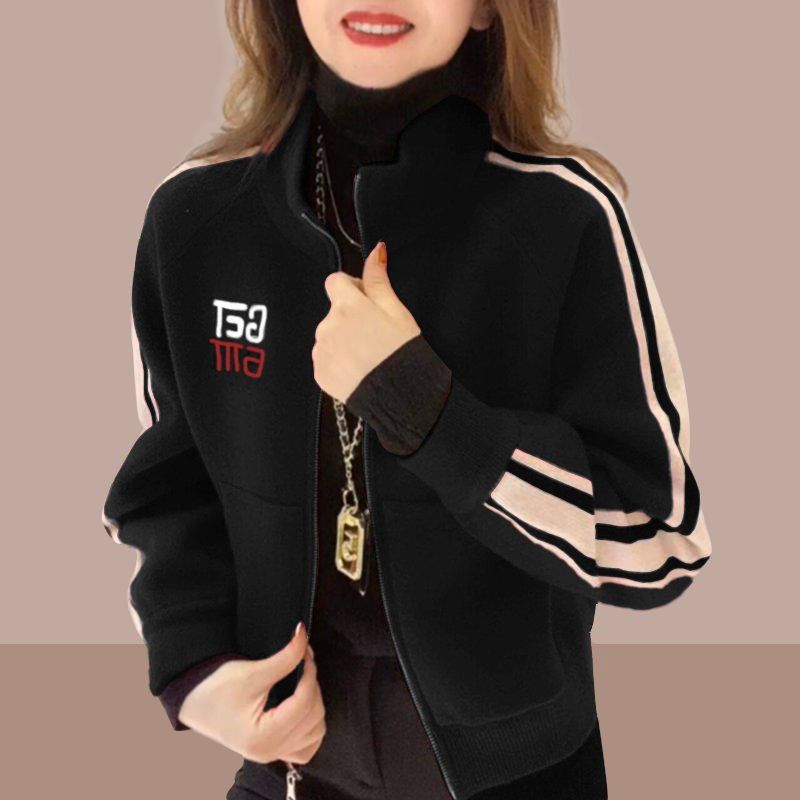 

Модная короткая куртка с воротником-стойкой для женщин на весну/осень, повседневная одежда XXL чёрный