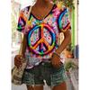 Womens V-Neck Short Sleeve T-Shirt With 3D Printed Striped Loose Fit Casual Chic Top 2025