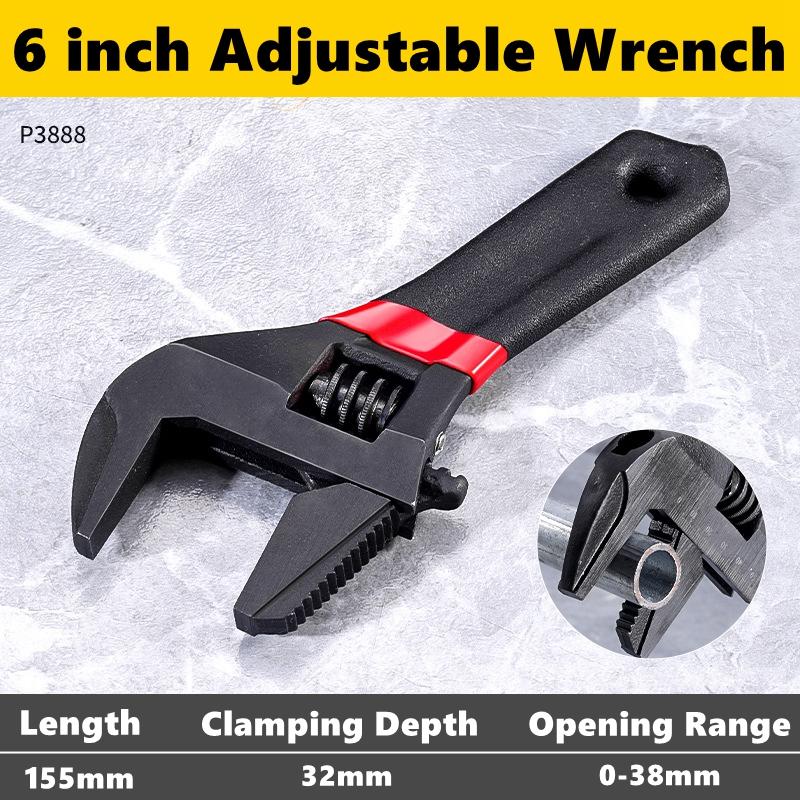1 Pcs 6/8” Short Handle Adjustable Wrench Oversized Open Bathroom Wrench Mini Small Board Large-diameter Adjustable Short Handle