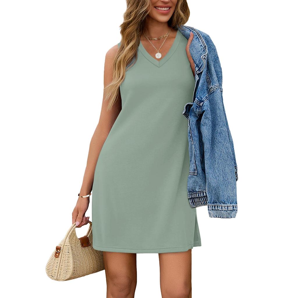 Women's Casual V-neck Sleeveless Split Hem Dress