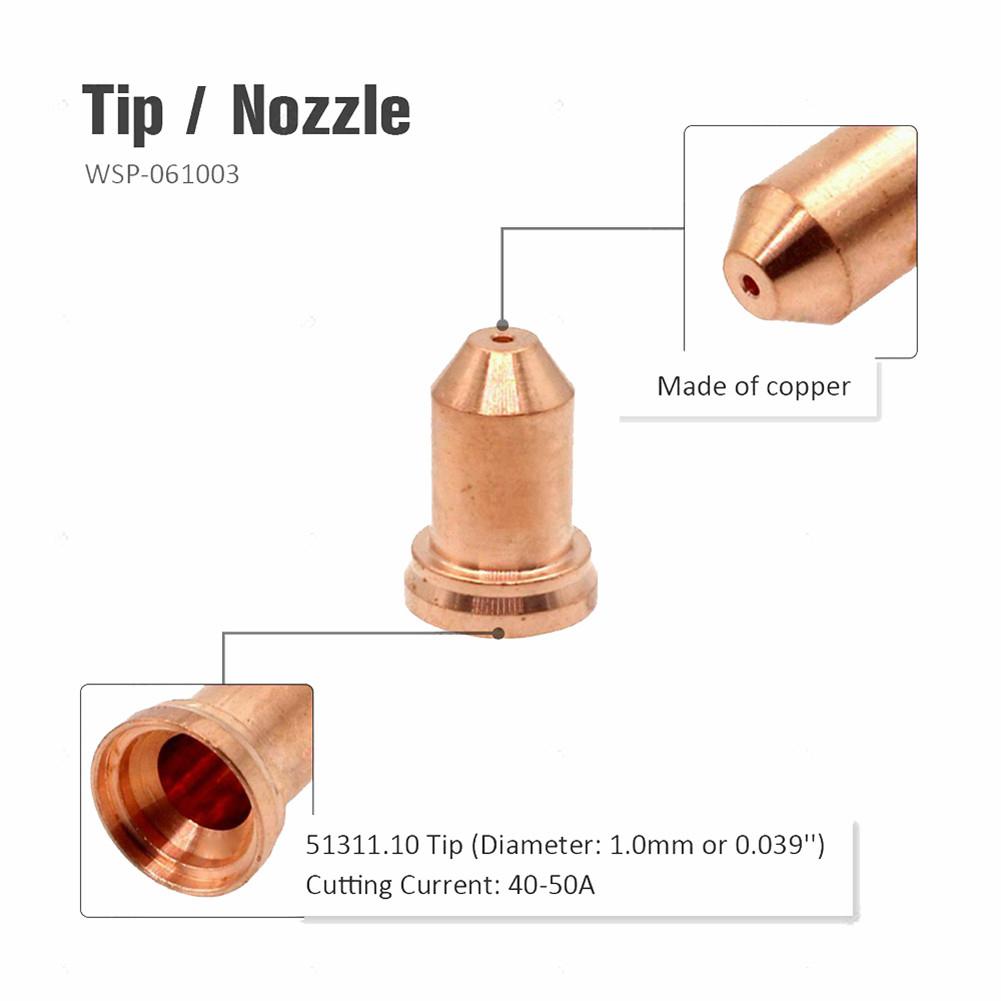 For PT80 20 Piece Replacement Kit Plasma Torch Electrodes and Nozzles for For PT80 Air Cutting Torches Nozzle Orifice 1.0 Mm