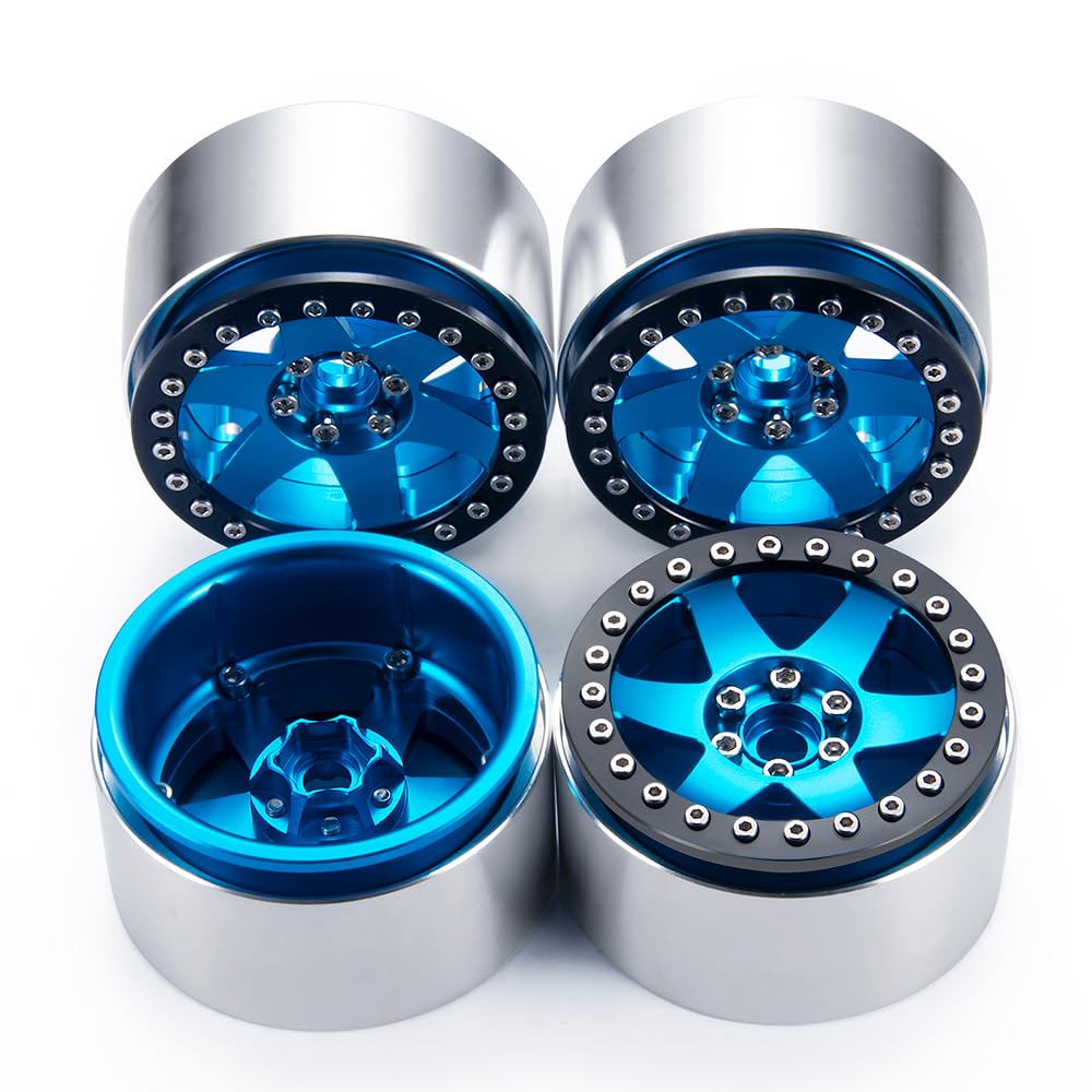 2.2 Felgi do Rock Crawlera RC, Piasty Kół Beadlock Aluminiowe do AXIAL WRAITH 90048 RR10 (Niebieski + Czarny, 4 szt.)