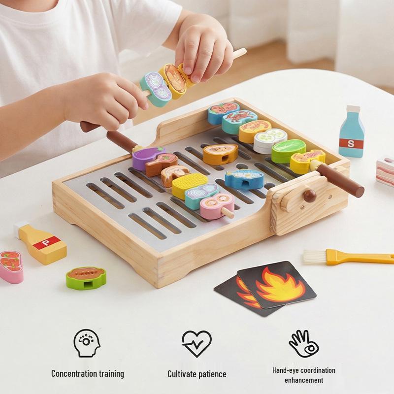 Children s Wooden Play BBQ Grill: Educational Role-Play & Hand-Eye Coordination Toy. MMM-874