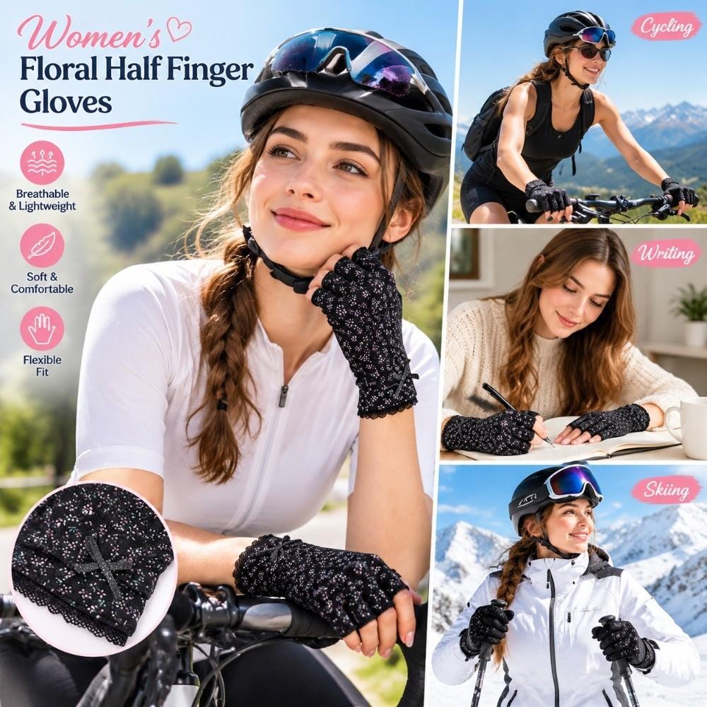 Women's Fit Half Finger Gloves Floral Pattern Touchscreen Gloves Soft Warm Gloves Writing